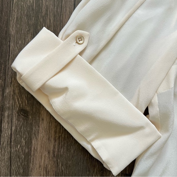 Rena Lange Ivory Silk Pleated Long Sleeve Loose Fit Button Up Blouse Top Size 16 - Picture 7 of 12